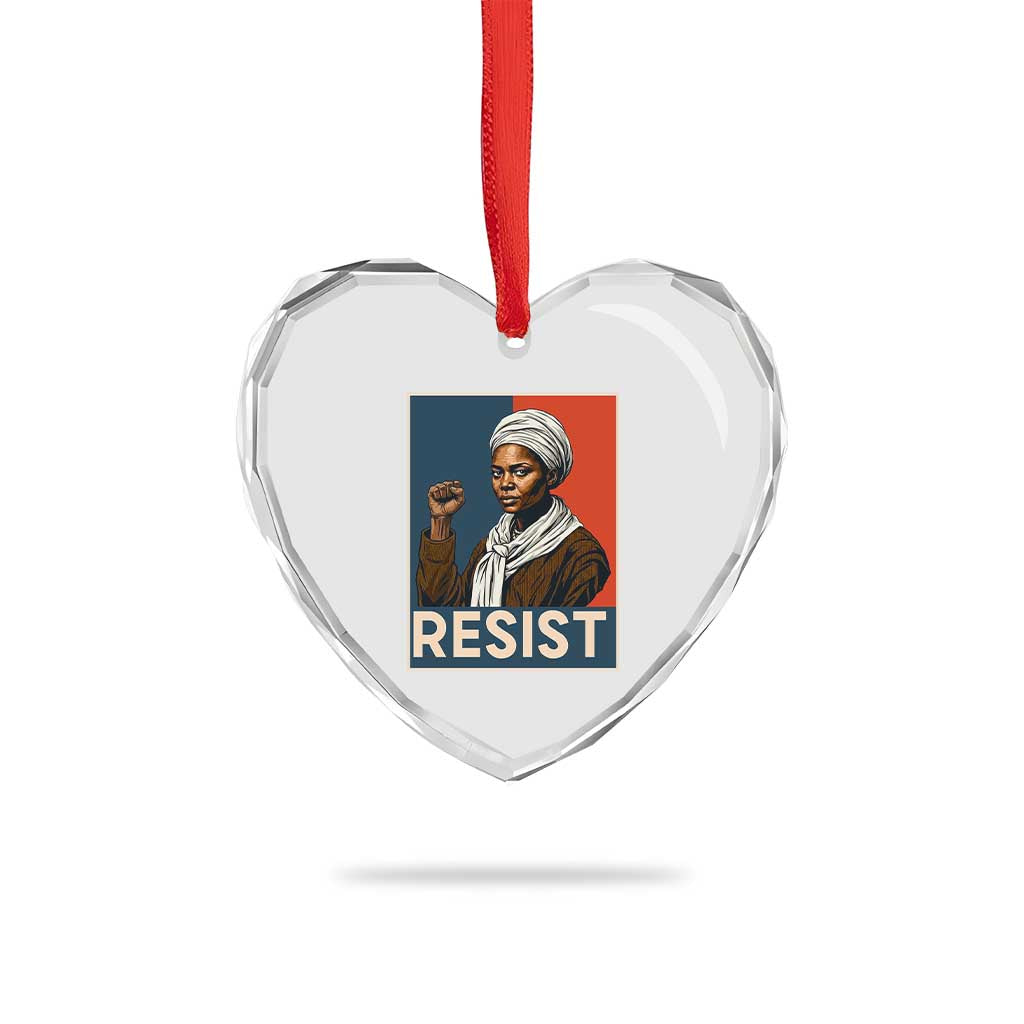 Funny Harriet Tubman Says Resist Heart Crystal Glass Ornament Strong Black Woman Leader - Wonder Print Shop