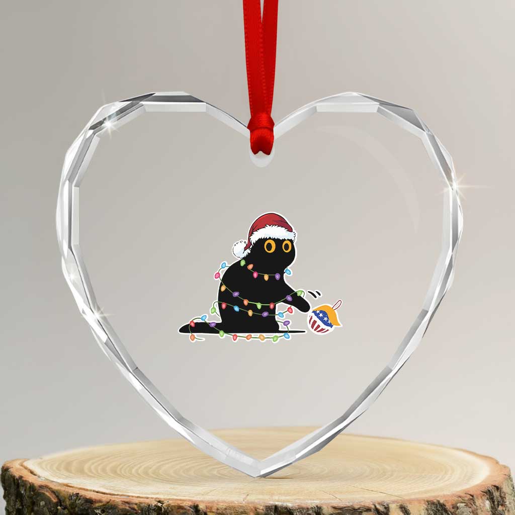Funny Harris Supporter Heart Crystal Glass Ornament Xmas Black Cat With Bauble - Wonder Print Shop