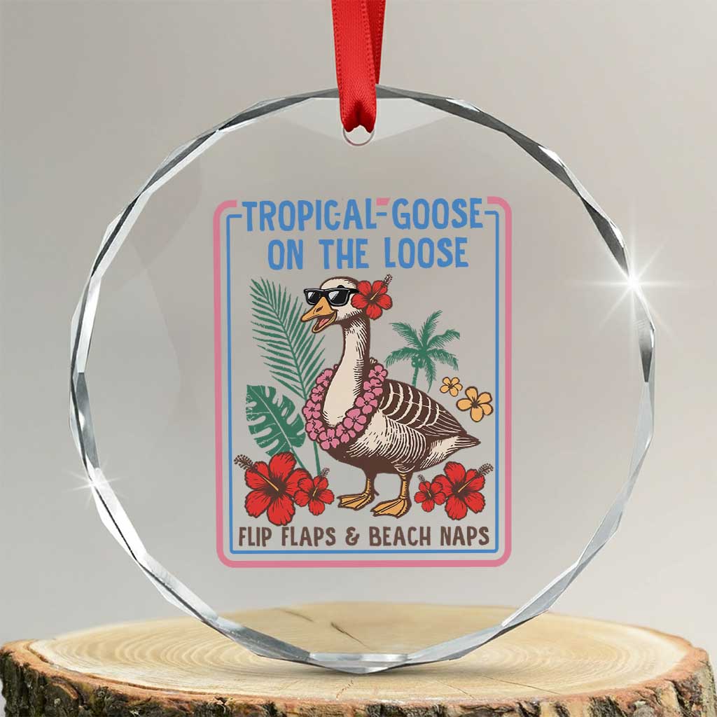 Funny Hawaiian Beach Vacation Graphic Crystal Glass Ornament Tropical Goose On The Loose