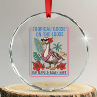 Funny Hawaiian Beach Vacation Graphic Crystal Glass Ornament Tropical Goose On The Loose