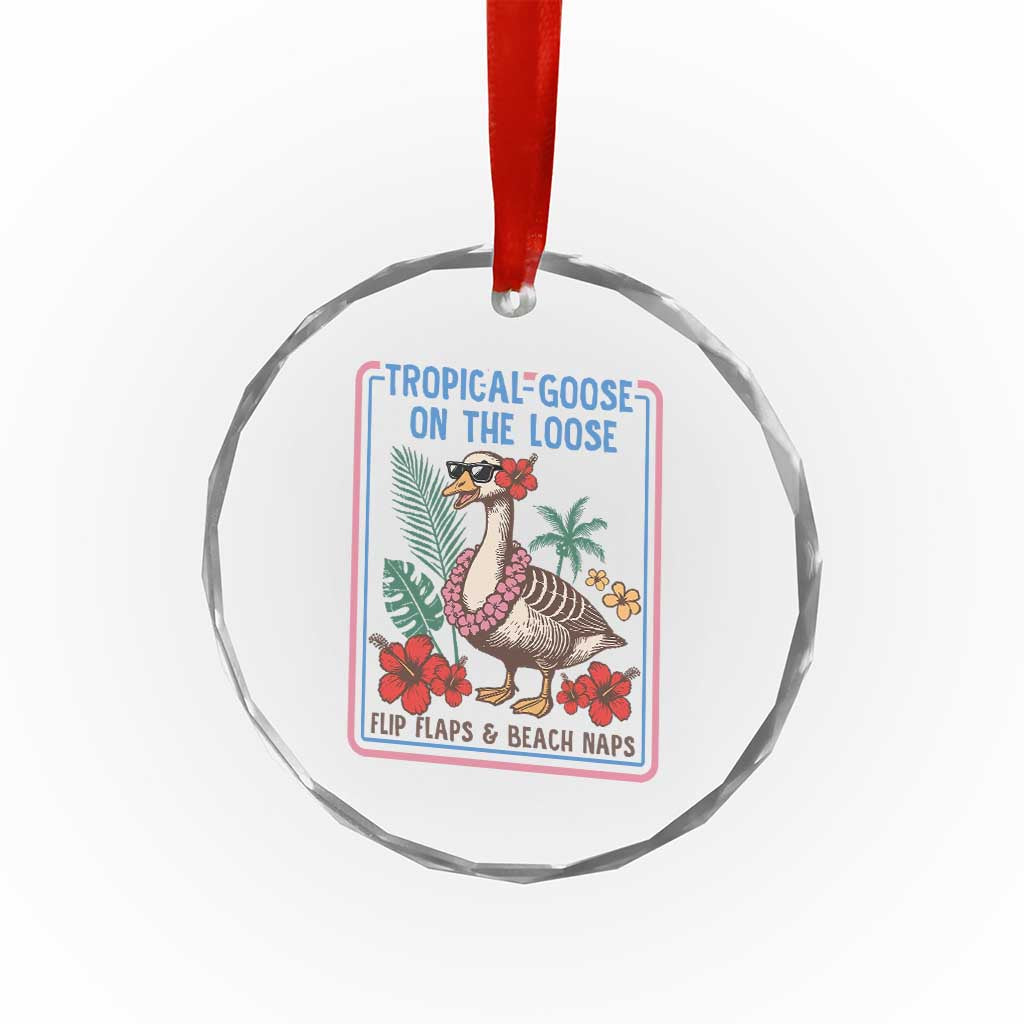 Funny Hawaiian Beach Vacation Graphic Crystal Glass Ornament Tropical Goose On The Loose