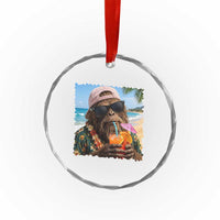Funny Hawaiian Bigfoot Crystal Glass Ornament Tropical Beach Party Graphic