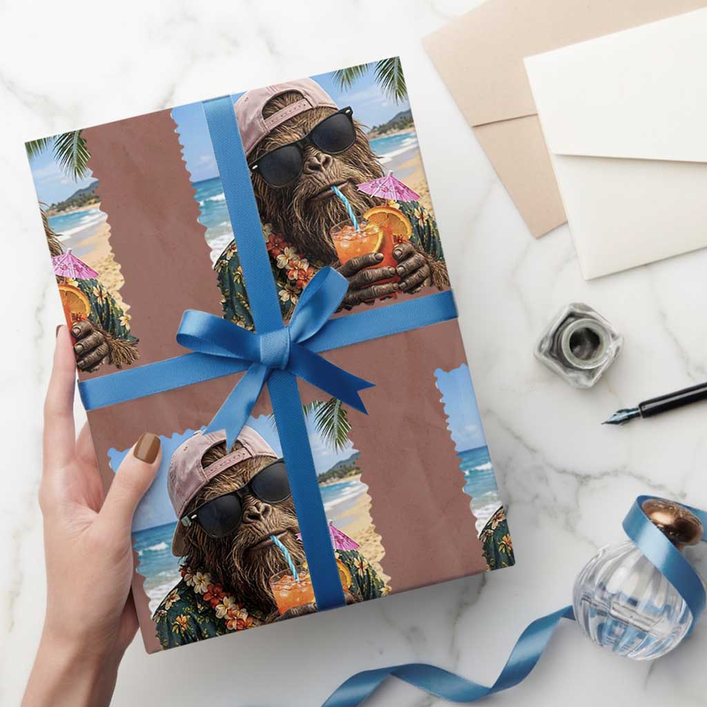 Funny Hawaiian Bigfoot Wrapping Paper Roll Tropical Beach Party Graphic