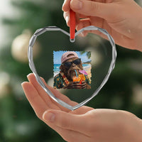 Funny Hawaiian Bigfoot Heart Crystal Glass Ornament Tropical Beach Party Graphic