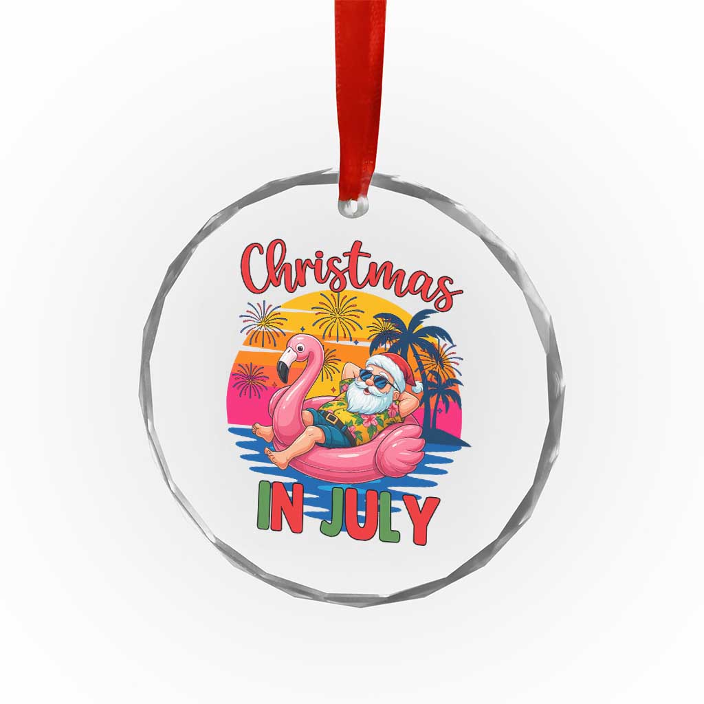 Funny Hawaiian Christmas Crystal Glass Ornament Santa Beach Tropical Xmas - Wonder Print Shop