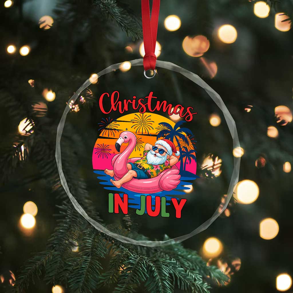 Funny Hawaiian Christmas Crystal Glass Ornament Santa Beach Tropical Xmas - Wonder Print Shop