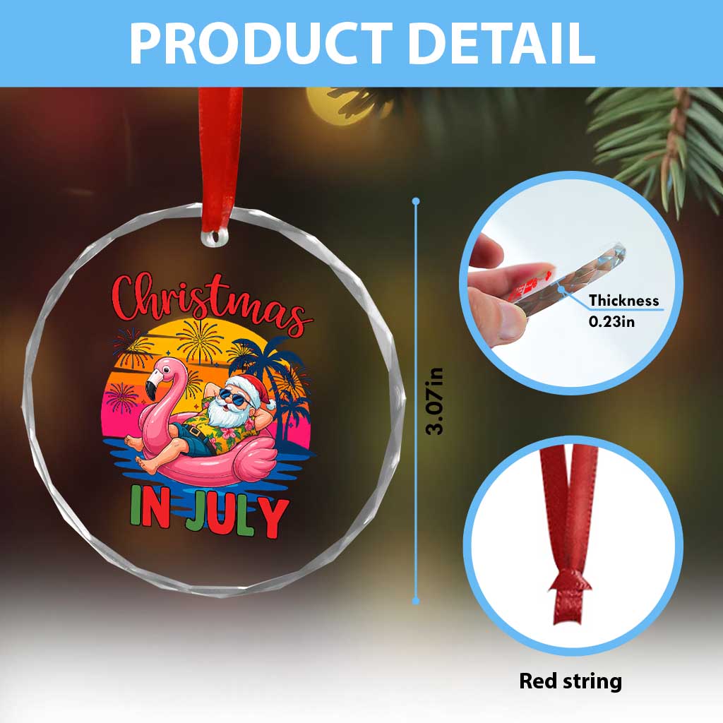Funny Hawaiian Christmas Crystal Glass Ornament Santa Beach Tropical Xmas - Wonder Print Shop