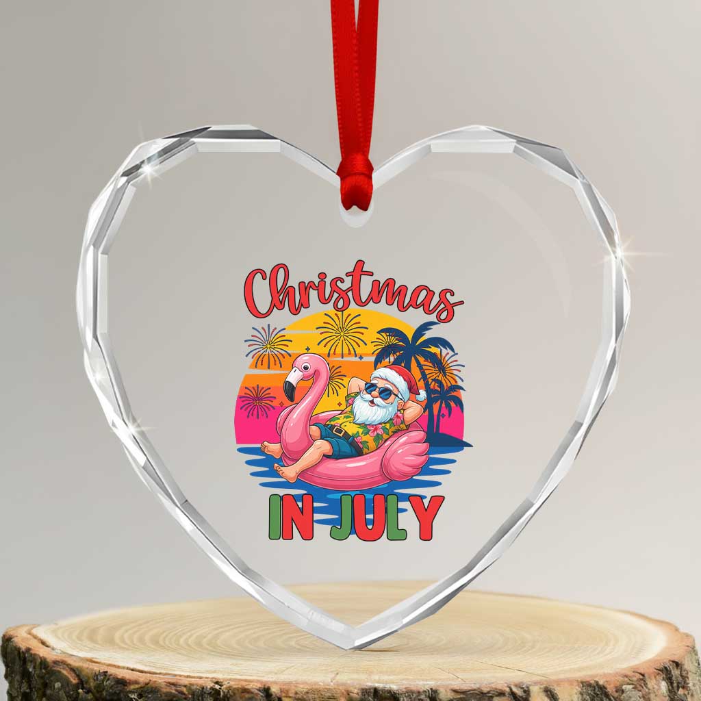 Funny Hawaiian Christmas Heart Crystal Glass Ornament Santa Beach Tropical Xmas - Wonder Print Shop