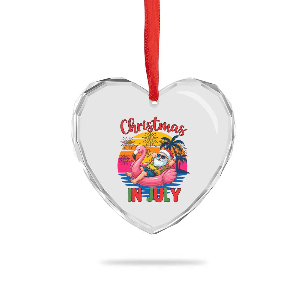 Funny Hawaiian Christmas Heart Crystal Glass Ornament Santa Beach Tropical Xmas - Wonder Print Shop