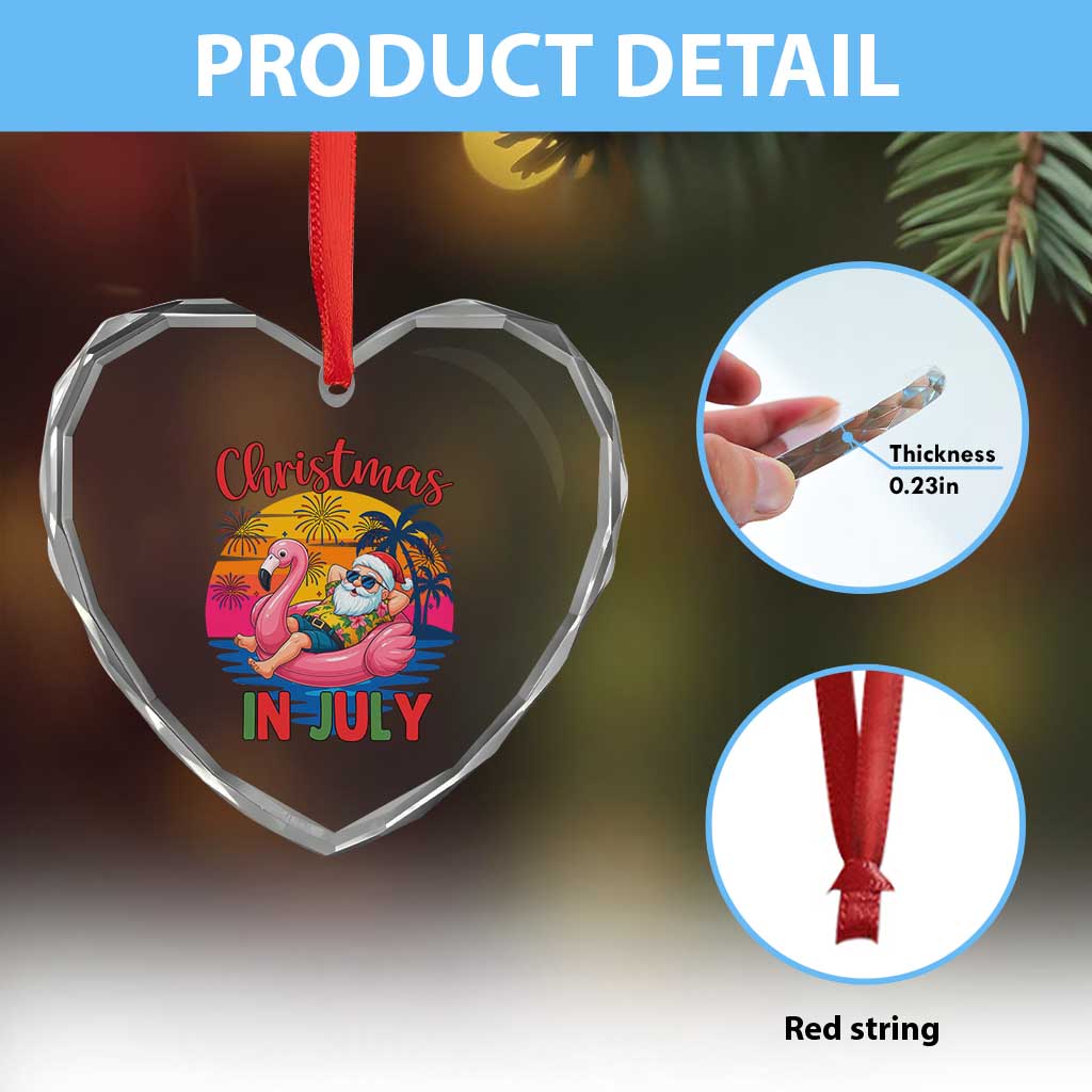 Funny Hawaiian Christmas Heart Crystal Glass Ornament Santa Beach Tropical Xmas - Wonder Print Shop