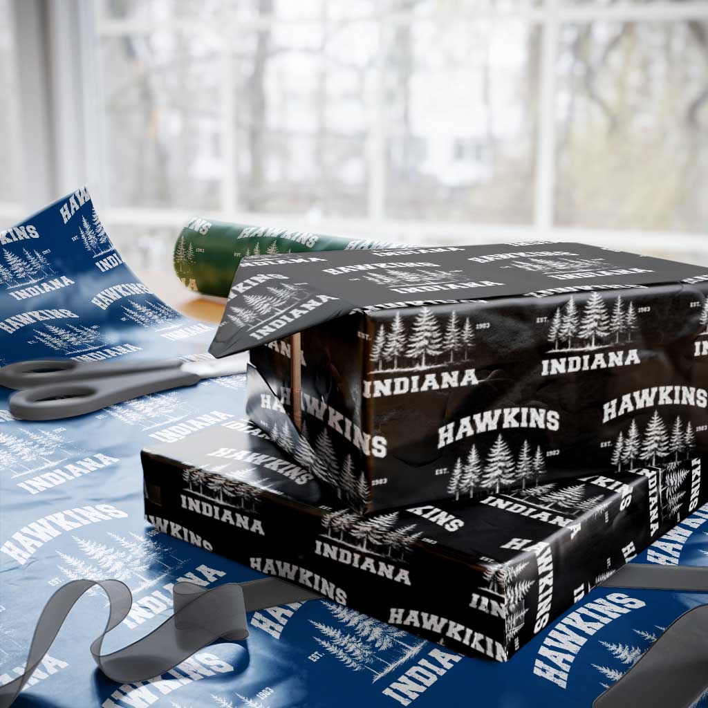 Funny Hawkins Sci Fi Lover Wrapping Paper Roll Indiana Strangers Pine Tree - Wonder Print Shop