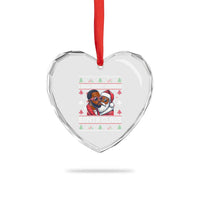 Funny Heart Crystal Glass Ornament Funy Dirty I Saw Diddy Kissing Santa Claus Ugly Xmas Sweater - Wonder Print Shop