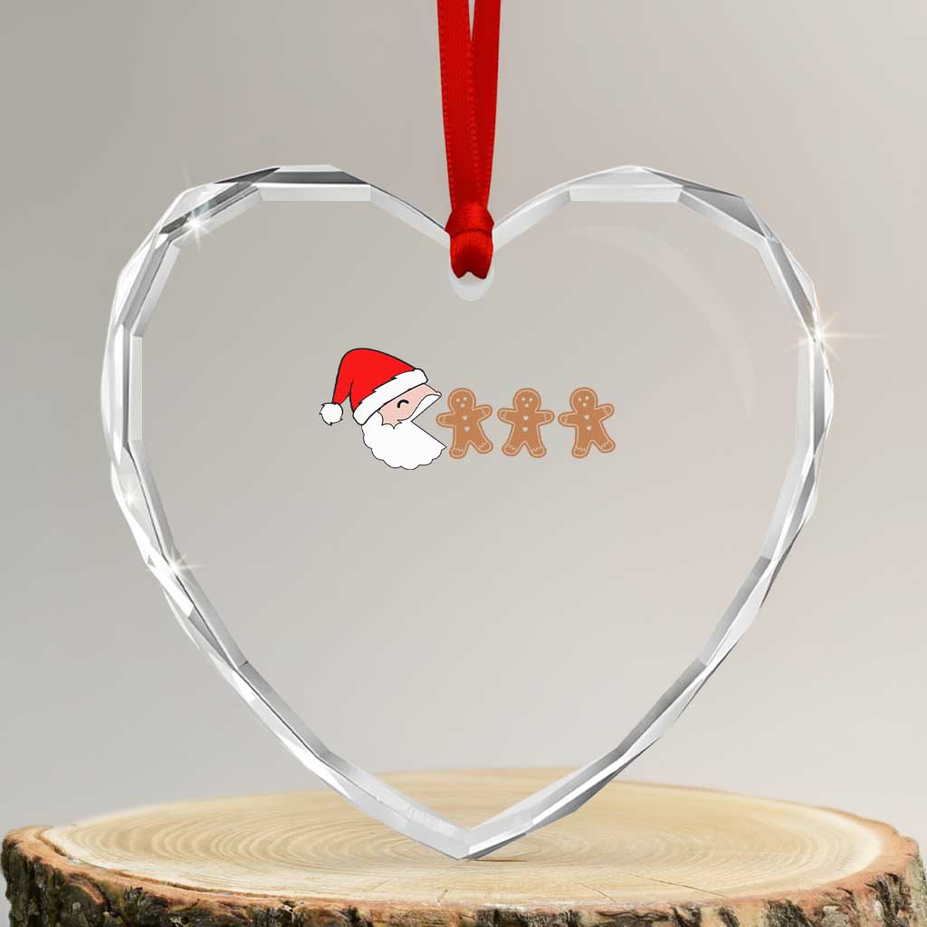 Funny Heart Crystal Glass Ornament Santa Eating Gingerbread Men Gamer Men Women Kids - Wonder Print Shop