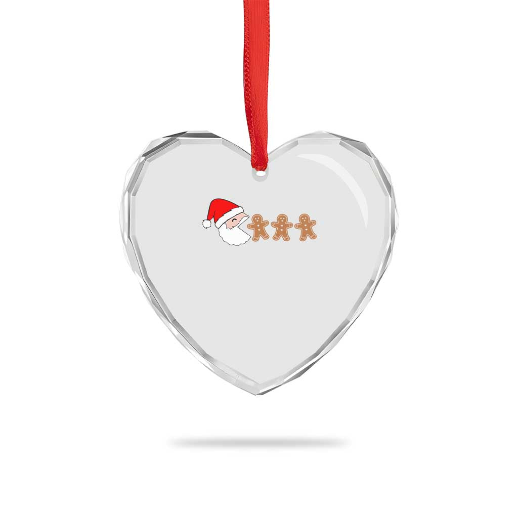 Funny Heart Crystal Glass Ornament Santa Eating Gingerbread Men Gamer Men Women Kids - Wonder Print Shop