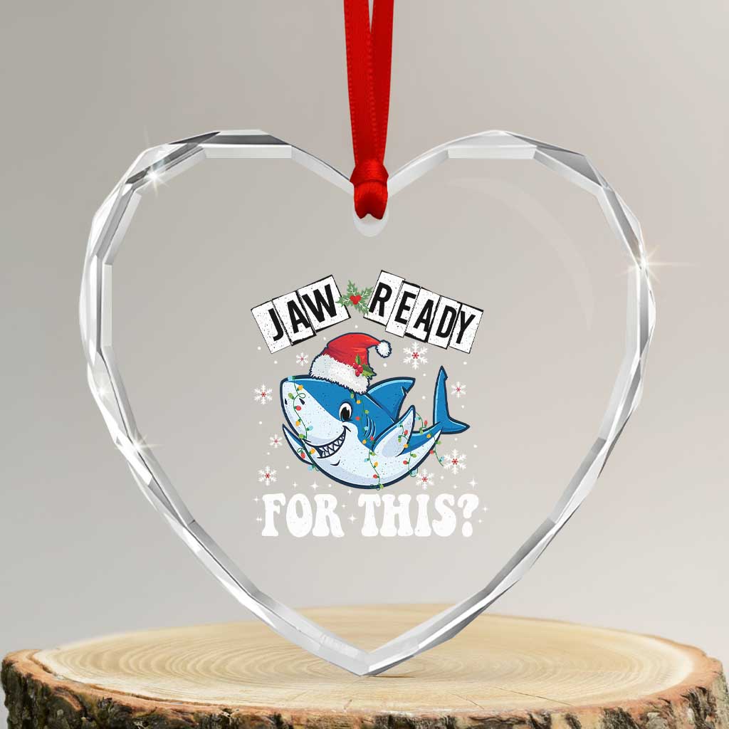 Funny Heart Crystal Glass Ornament Sharkmas Shark Lights Red Santa Hat Jaw Ready For This - Wonder Print Shop