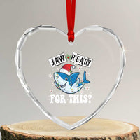 Funny Heart Crystal Glass Ornament Sharkmas Shark Lights Red Santa Hat Jaw Ready For This - Wonder Print Shop
