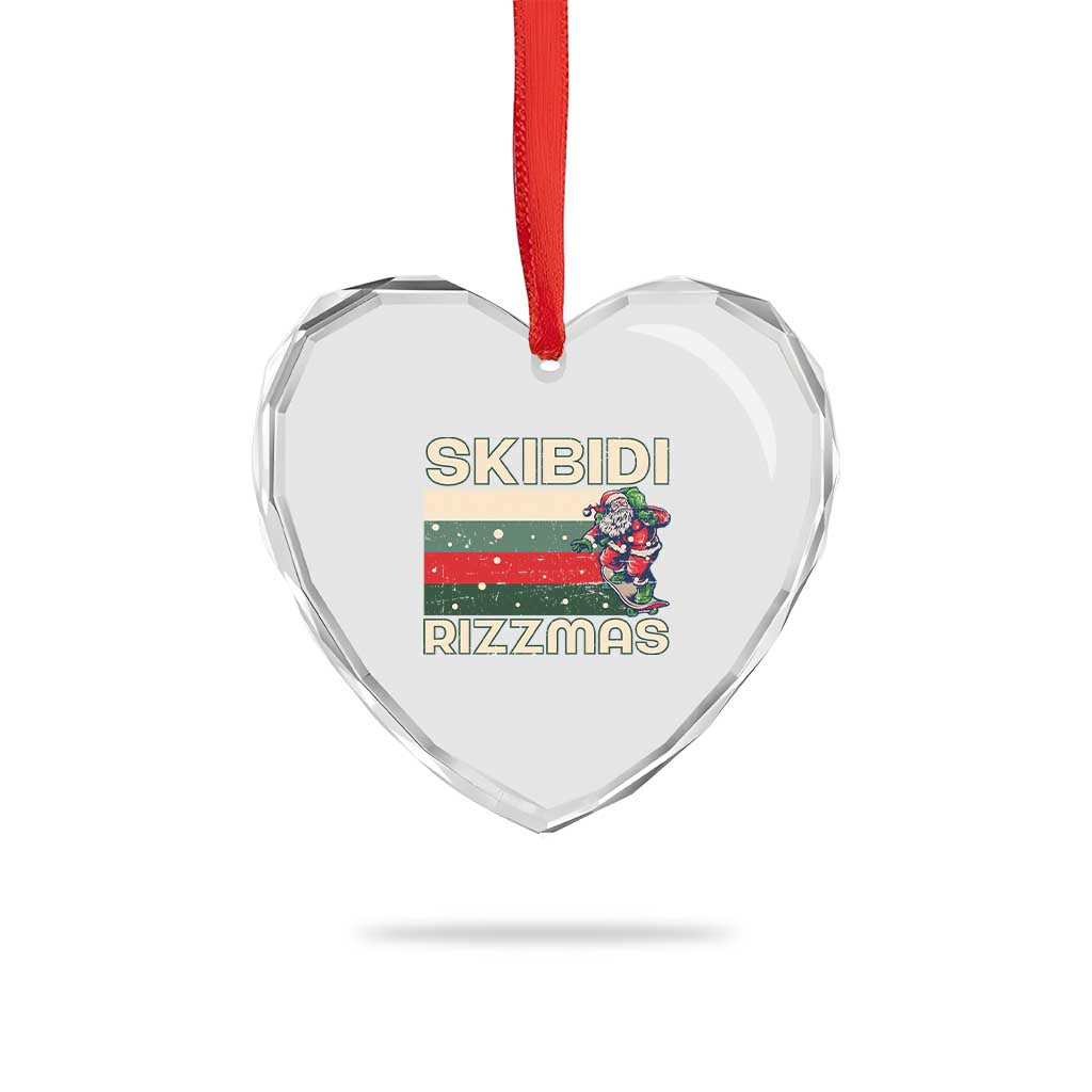Funny Heart Crystal Glass Ornament Skibidi Rizzmas Rizz Santa Clause Skating Board Xmas Retro Stripe - Wonder Print Shop
