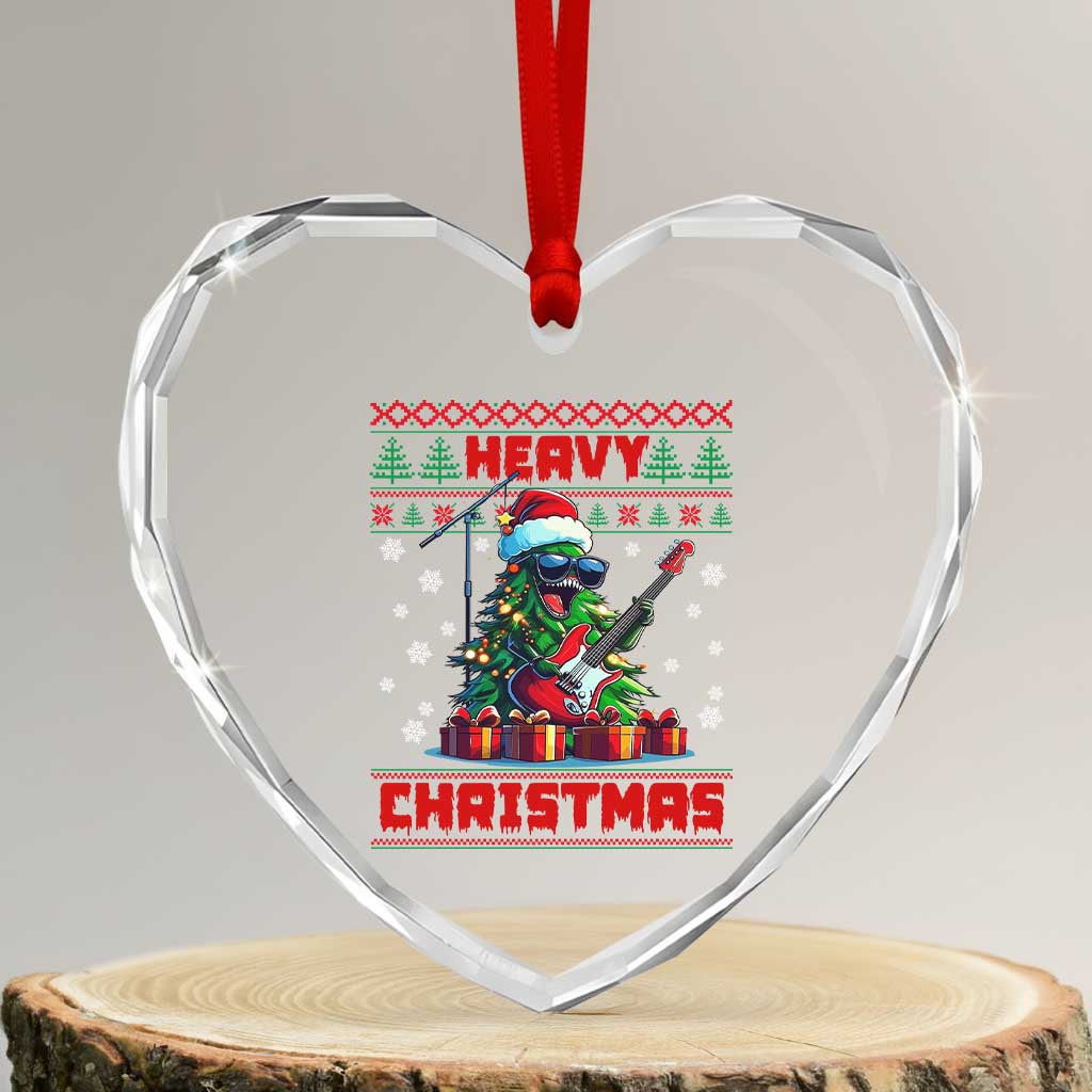 Funny Heavy Xmas Rock Band Guitarist Heart Crystal Glass Ornament - Wonder Print Shop