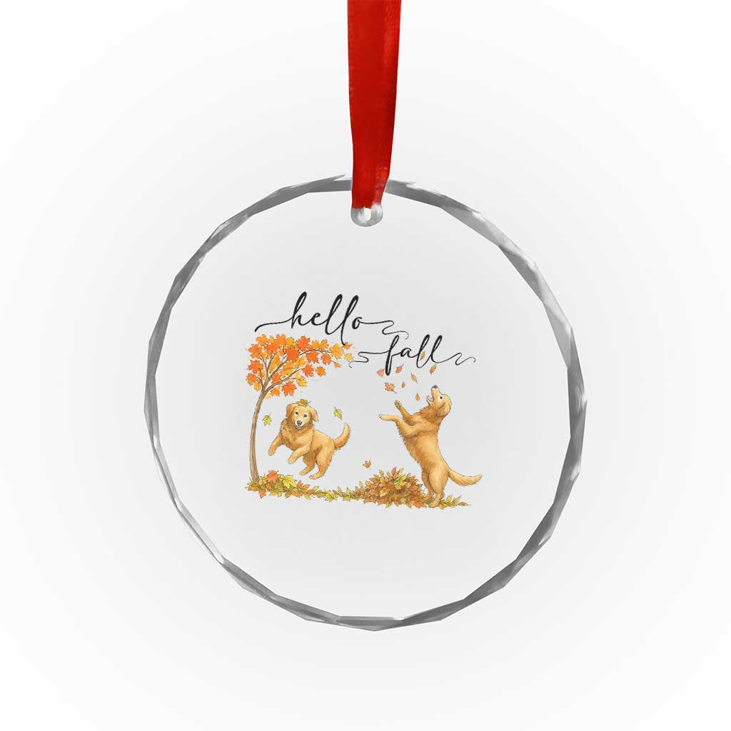 Funny Hello Fall Thanksgiving Golden Retriever Crystal Glass Ornament - Wonder Print Shop