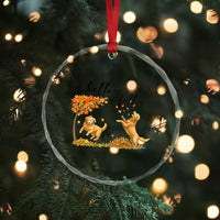 Funny Hello Fall Thanksgiving Golden Retriever Crystal Glass Ornament - Wonder Print Shop