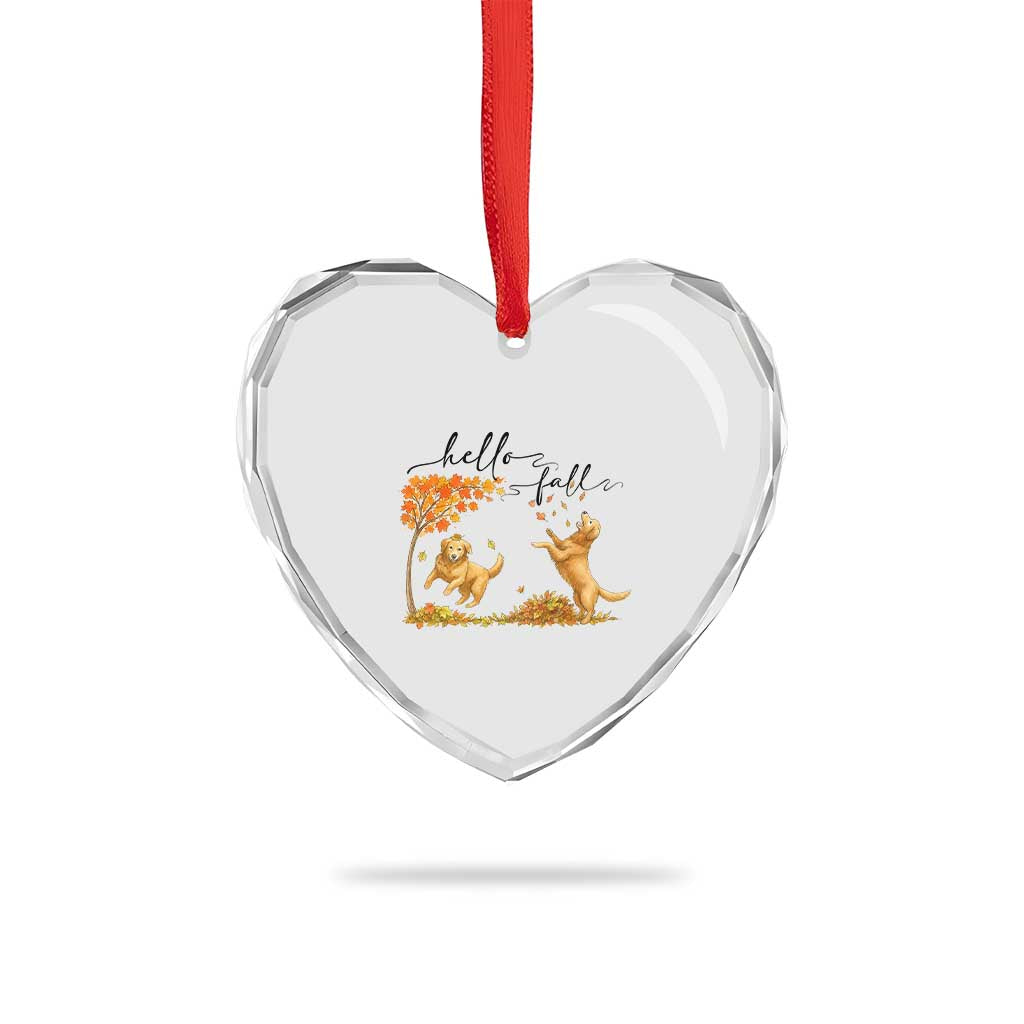 Funny Hello Fall Thanksgiving Golden Retriever Heart Crystal Glass Ornament - Wonder Print Shop
