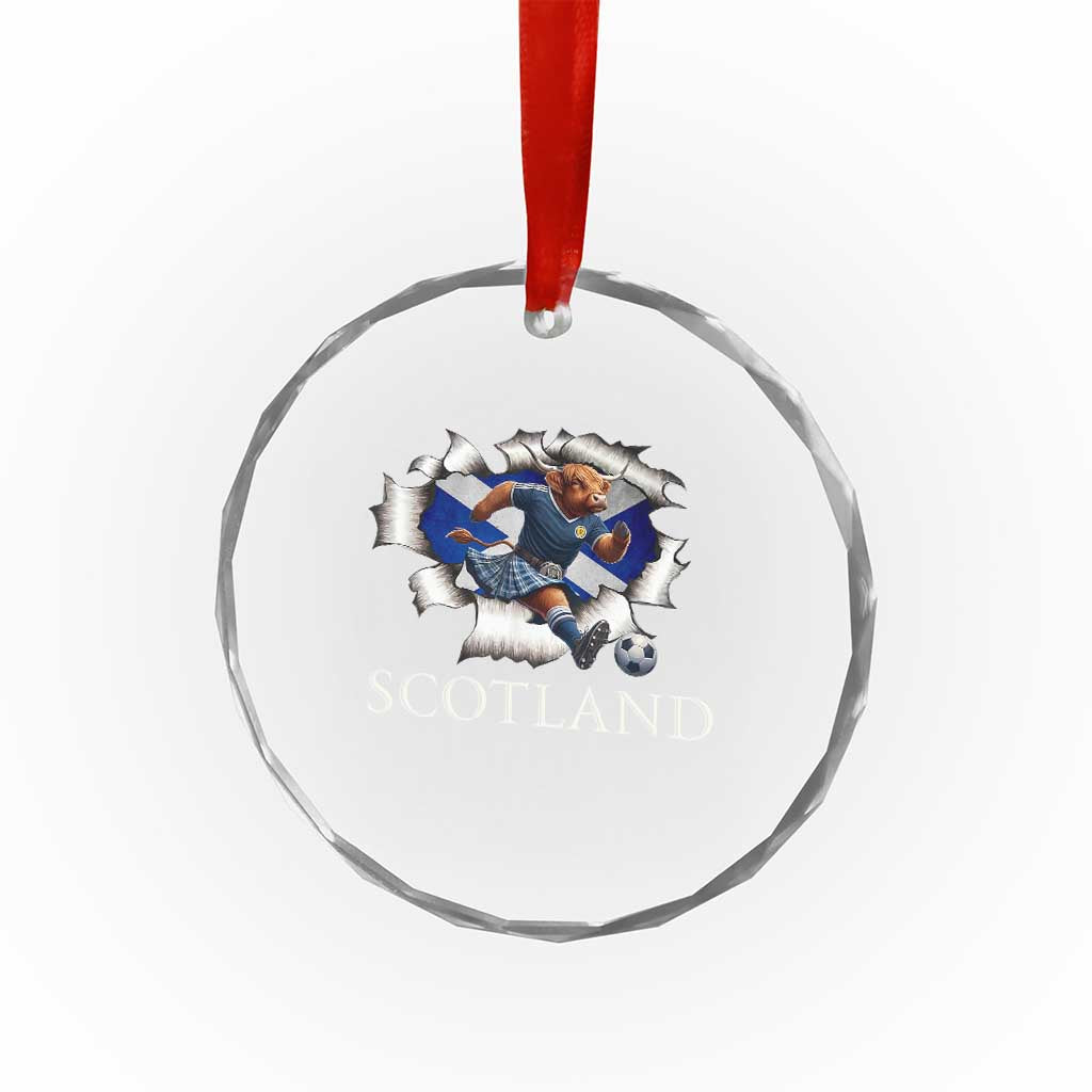 Funny Highland Cow in Kilt Footballer Crystal Glass Ornament We'll Be Coming Scottish Pride Football Fans - Wonder Print Shop