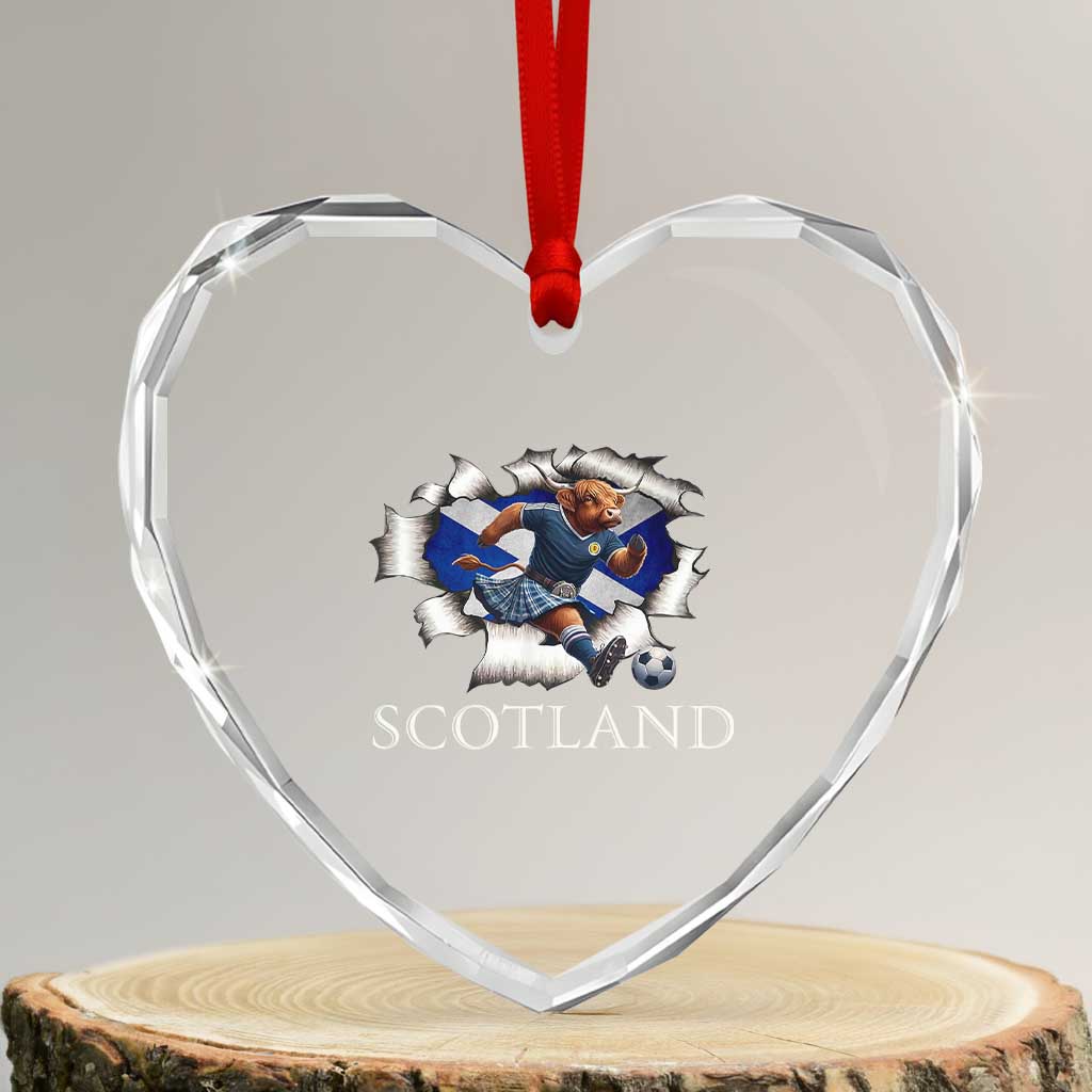 Funny Highland Cow in Kilt Footballer Heart Crystal Glass Ornament We'll Be Coming Scottish Pride Football Fans - Wonder Print Shop