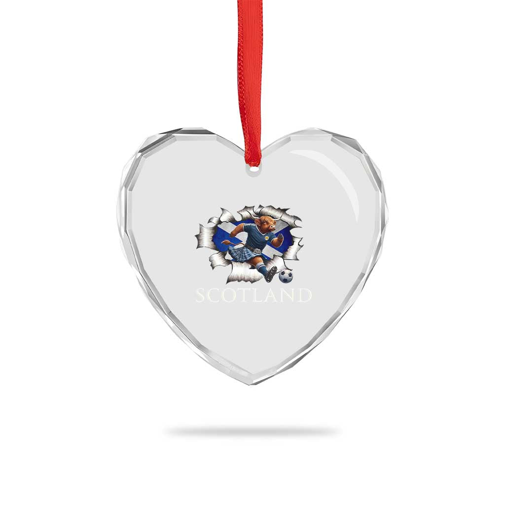 Funny Highland Cow in Kilt Footballer Heart Crystal Glass Ornament We'll Be Coming Scottish Pride Football Fans - Wonder Print Shop