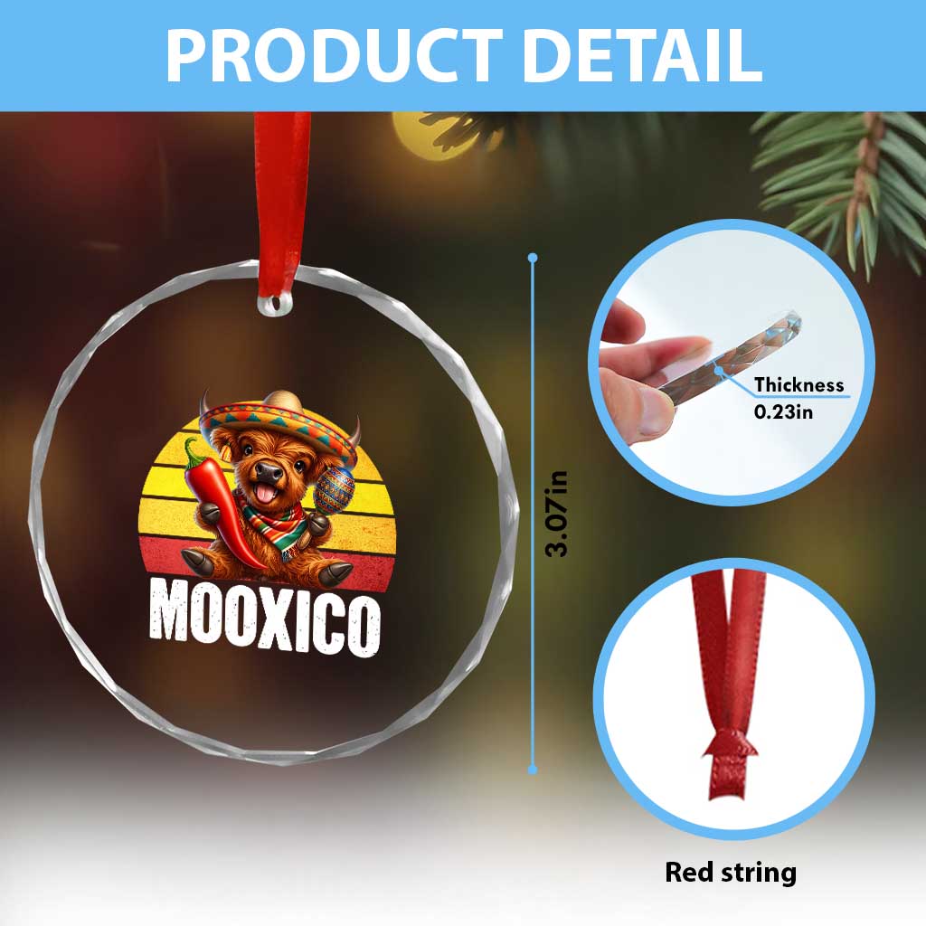 Funny Highland Cow MooXico Crystal Glass Ornament Cinco De Mayo Fiesta Party