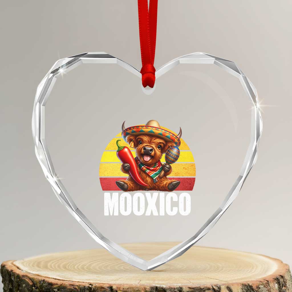 Funny Highland Cow MooXico Heart Crystal Glass Ornament Cinco De Mayo Fiesta Party