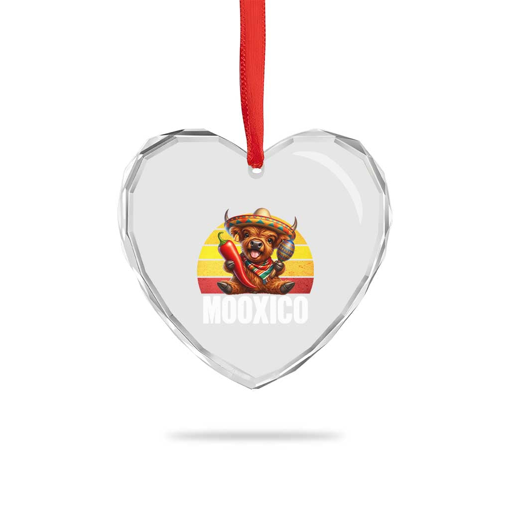 Funny Highland Cow MooXico Heart Crystal Glass Ornament Cinco De Mayo Fiesta Party