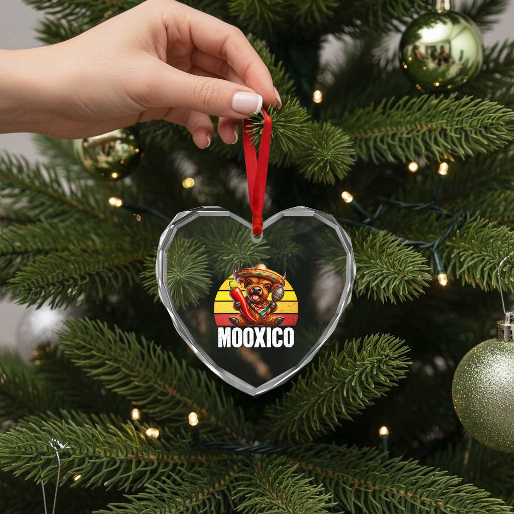 Funny Highland Cow MooXico Heart Crystal Glass Ornament Cinco De Mayo Fiesta Party