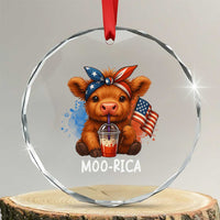 Funny Highland Cow Patriotic Crystal Glass Ornament Moo Rica USA Flag Cow Farmer - Wonder Print Shop