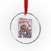Funny Highland Cow Pool Party 4th Of July Crystal Glass Ornament Red White And Moo
