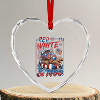 Funny Highland Cow Pool Party 4th Of July Heart Crystal Glass Ornament Red White And Moo