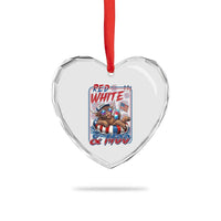 Funny Highland Cow Pool Party 4th Of July Heart Crystal Glass Ornament Red White And Moo