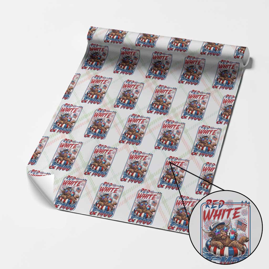 Funny Highland Cow Pool Party 4th Of July Wrapping Paper Roll Red White And Moo
