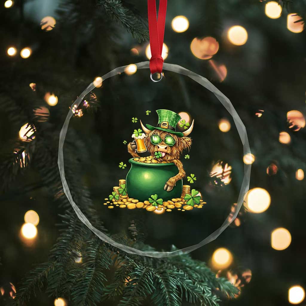 Funny Highland Cow St Patricks Day Crystal Glass Ornament Farm Lover Gift