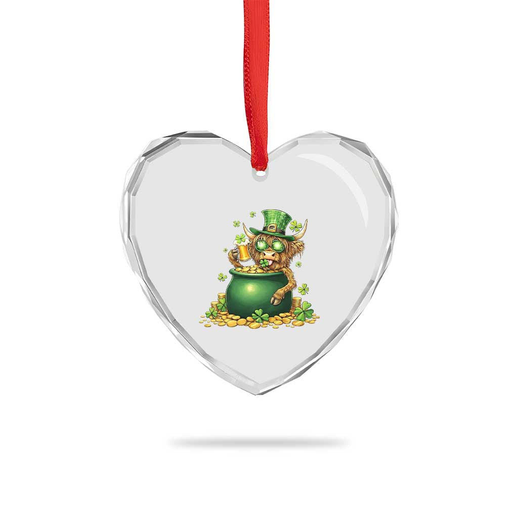 Funny Highland Cow St Patricks Day Heart Crystal Glass Ornament Farm Lover Gift