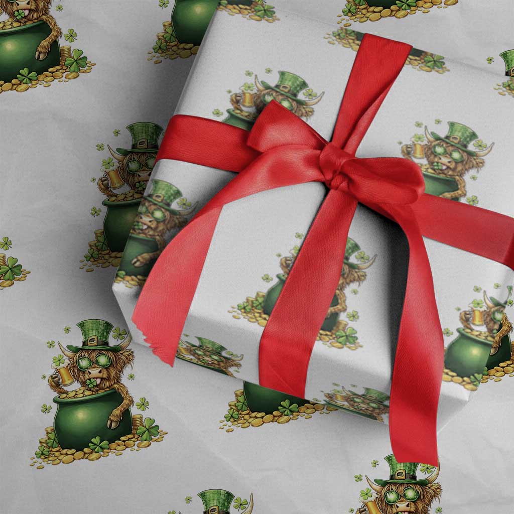 Funny Highland Cow St Patricks Day Wrapping Paper Roll Farm Lover Gift