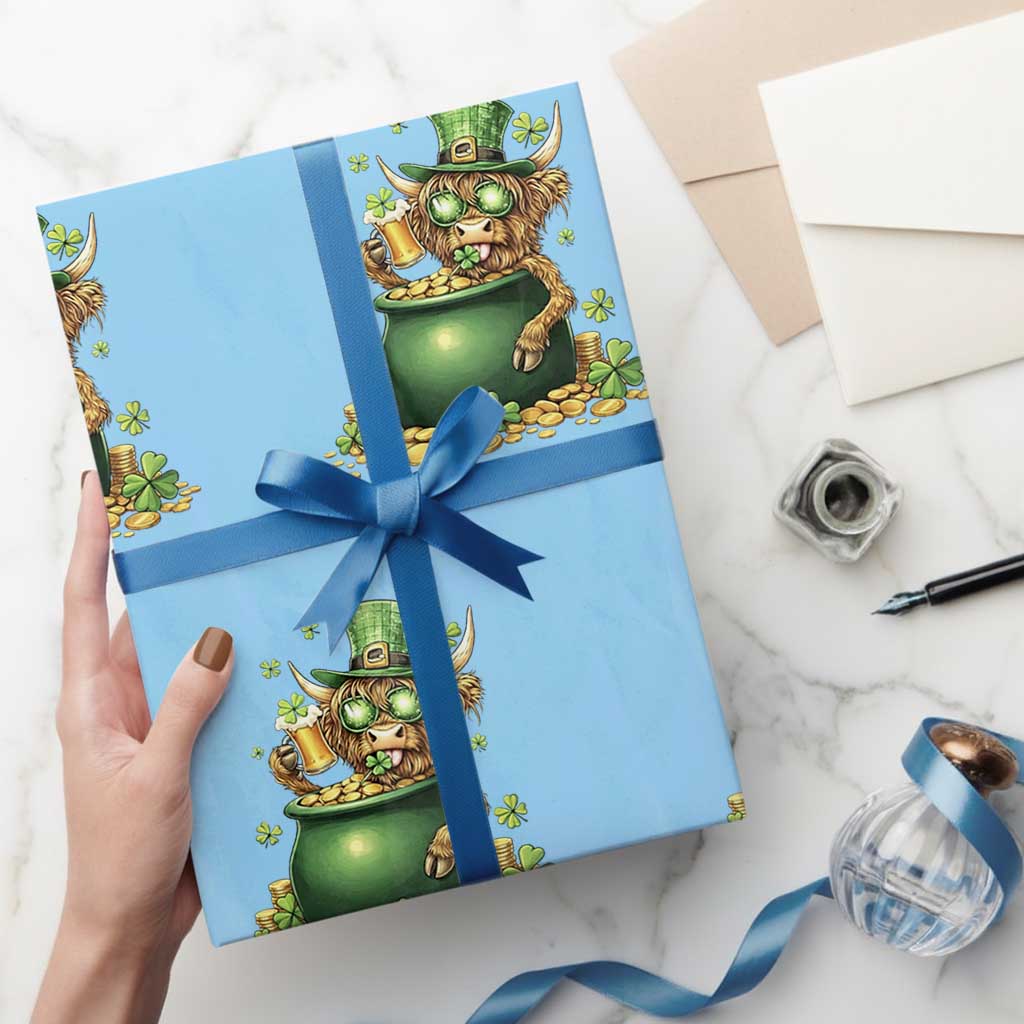 Funny Highland Cow St Patricks Day Wrapping Paper Roll Farm Lover Gift