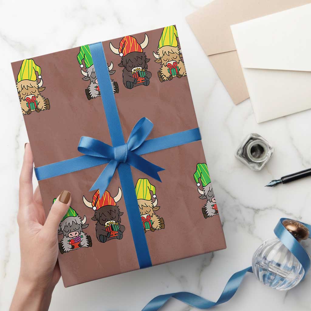 Funny Highland Cow With Kinara And Presents Cultural Pride Gift Wrapping Paper Roll - Wonder Print Shop