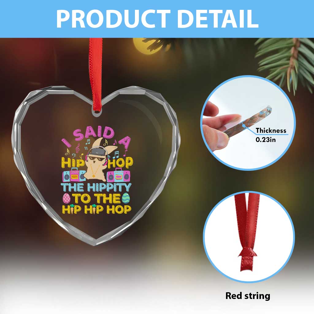 Funny Hip Hop Hippity Easter Bunny Heart Crystal Glass Ornament - Wonder Print Shop