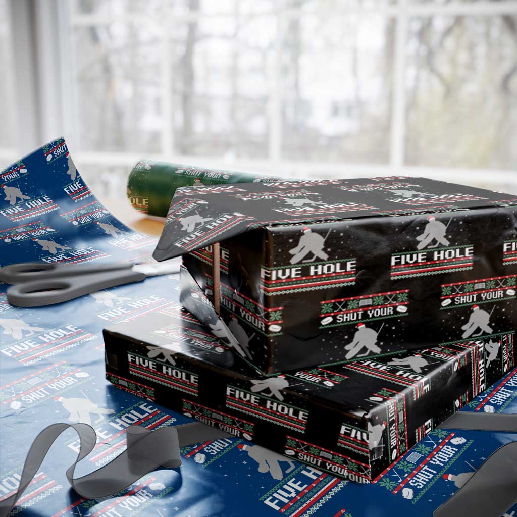 Funny Hockey Goalie Ugly Christmas Gift Wrapping Paper Roll Shut Your Five Hole - Wonder Print Shop