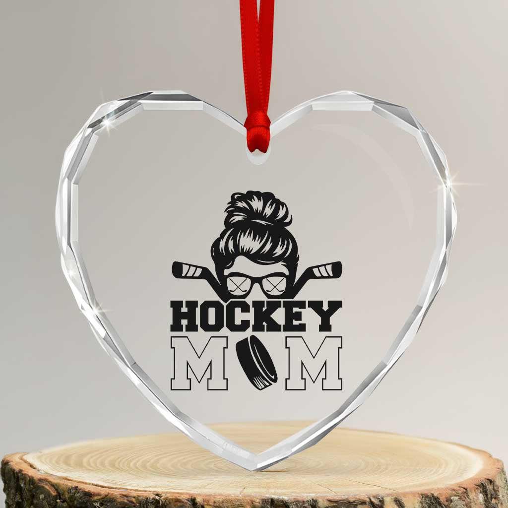 Funny Hockey Mom Quote Heart Crystal Glass Ornament Gift For Hockey Lovers - Wonder Print Shop