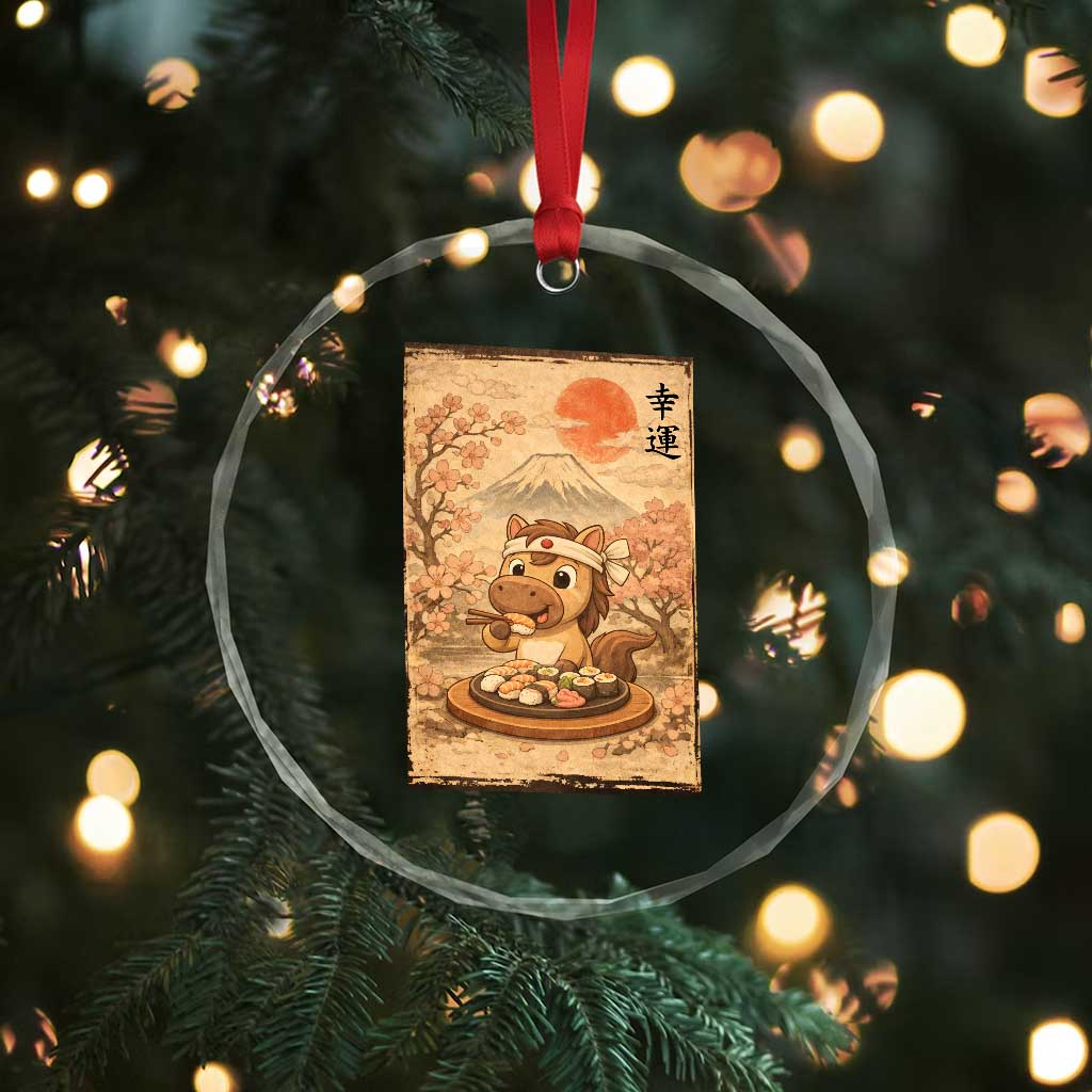 Funny Horse Eating Sushi Crystal Glass Ornament Japanese Noodle Lover - Wonder Print Shop
