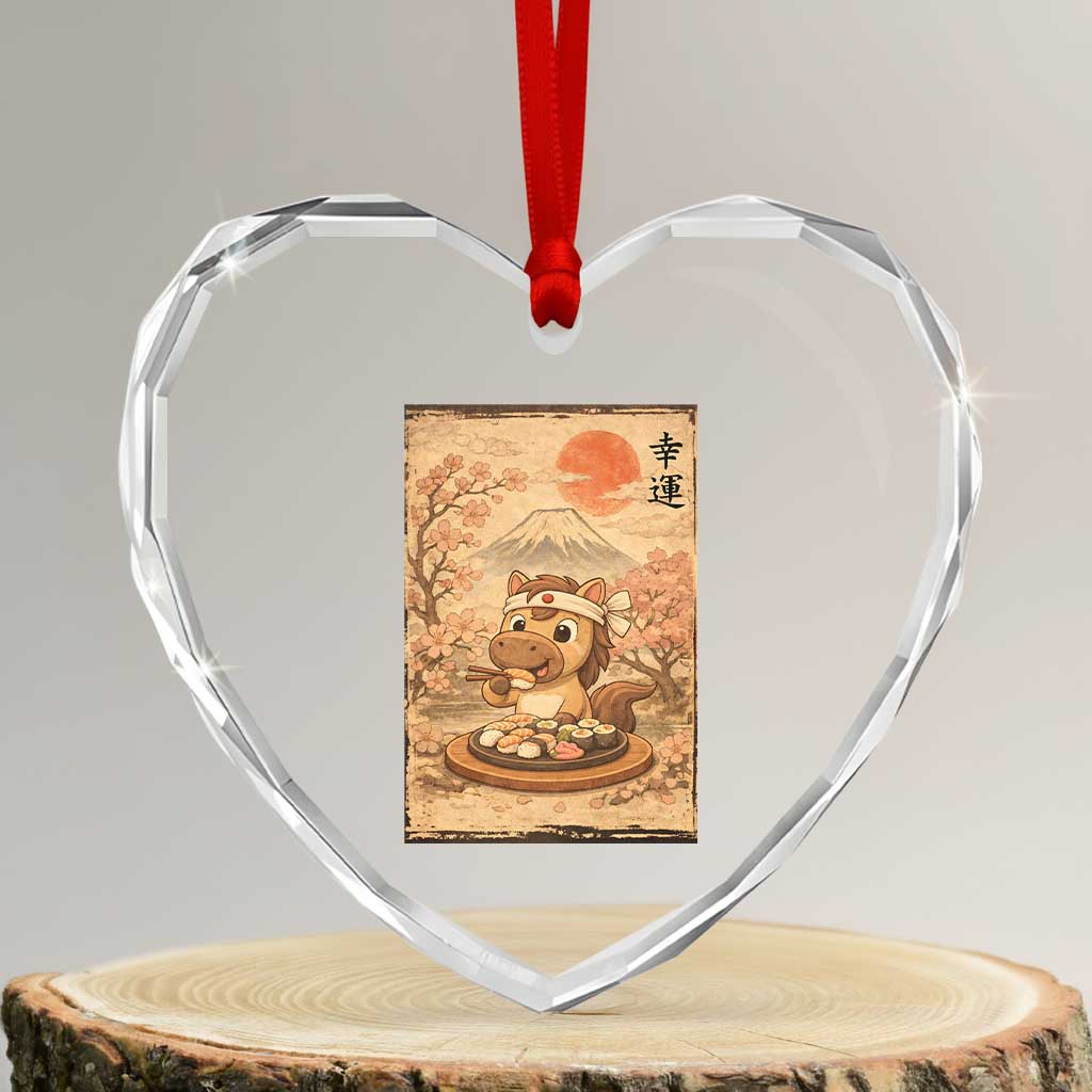Funny Horse Eating Sushi Heart Crystal Glass Ornament Japanese Noodle Lover - Wonder Print Shop