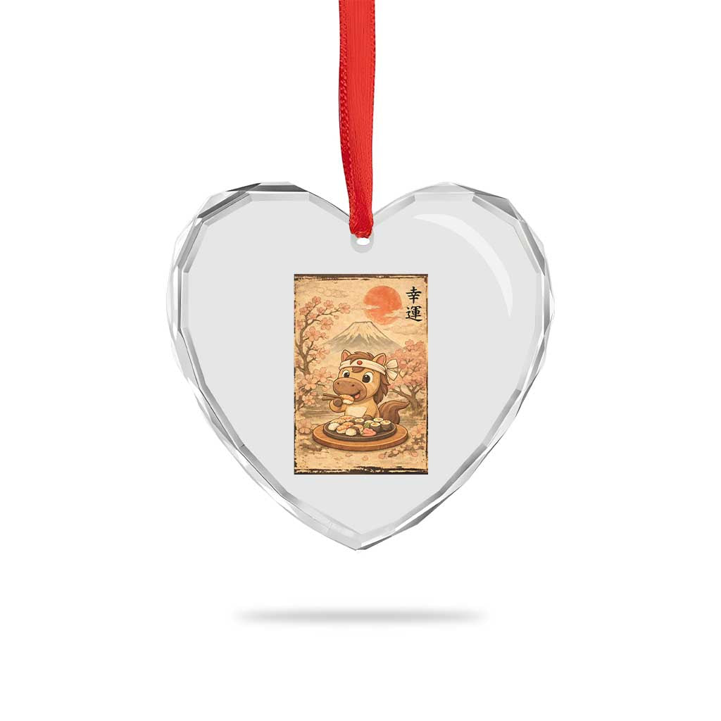 Funny Horse Eating Sushi Heart Crystal Glass Ornament Japanese Noodle Lover - Wonder Print Shop