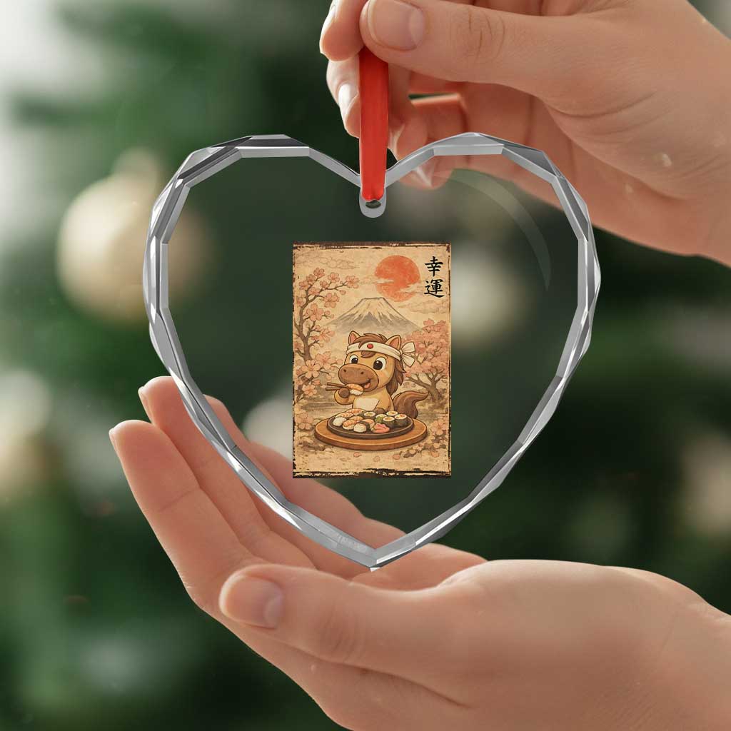 Funny Horse Eating Sushi Heart Crystal Glass Ornament Japanese Noodle Lover - Wonder Print Shop