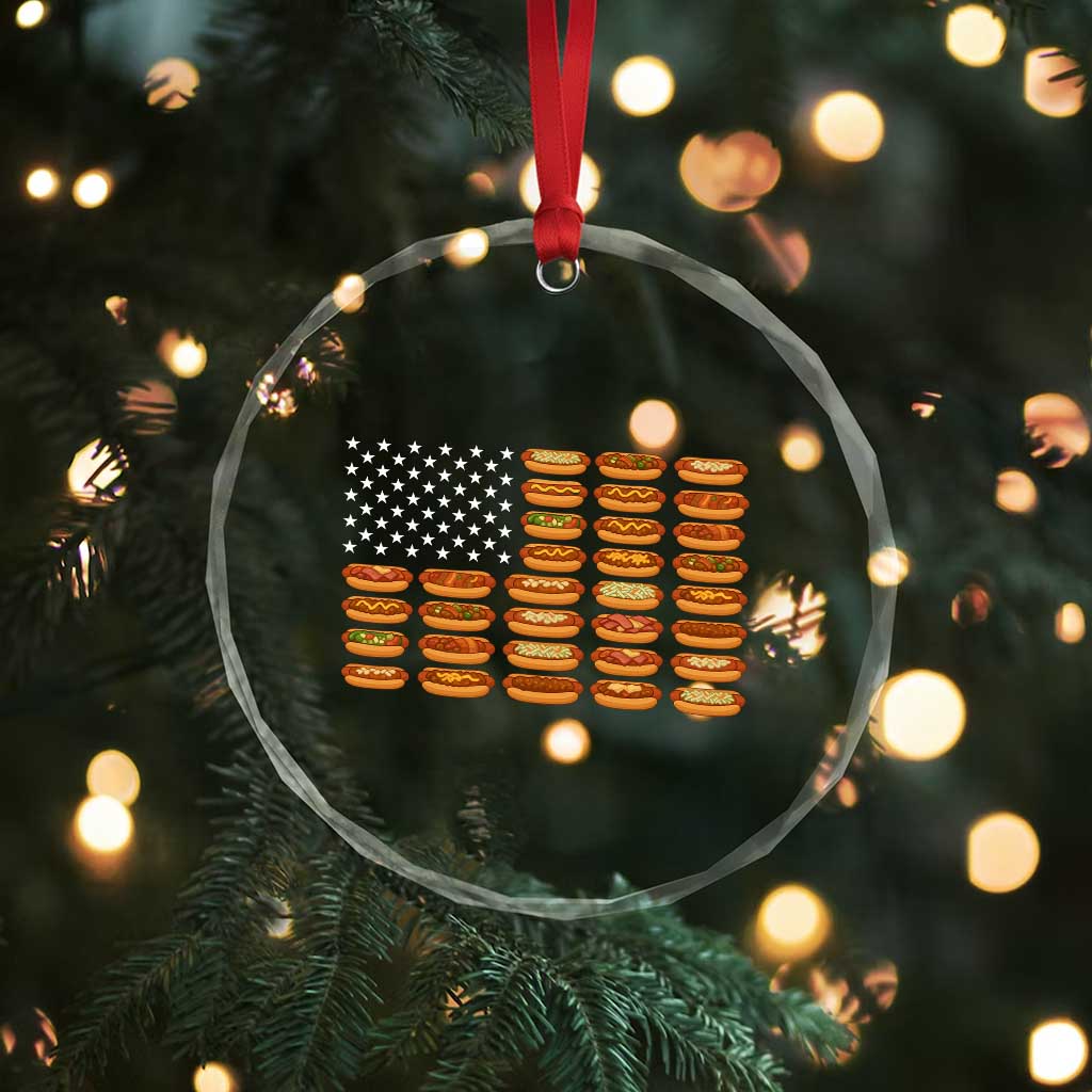 Funny Hot Dog American Flag Crystal Glass Ornament Patriotic USA 4th of July Summer BBQ Party - Wonder Print Shop